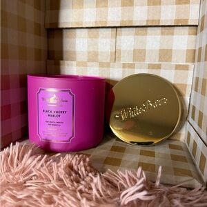 White Barn Black Cherry Merlot Candle - Vibrant Pink with Gold Lid